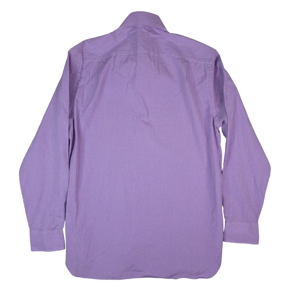 J. Crew Haberdashery Button Down Mens M 15-15.5 Purple White Gingham 80s 2-Ply